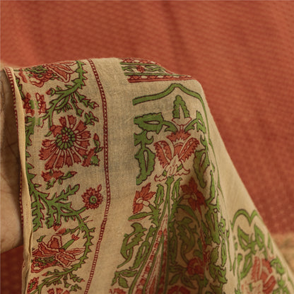 Sanskriti Vintage Sarees Indian Red Pure Cotton Printed Sari 5+yd Craft Fabric