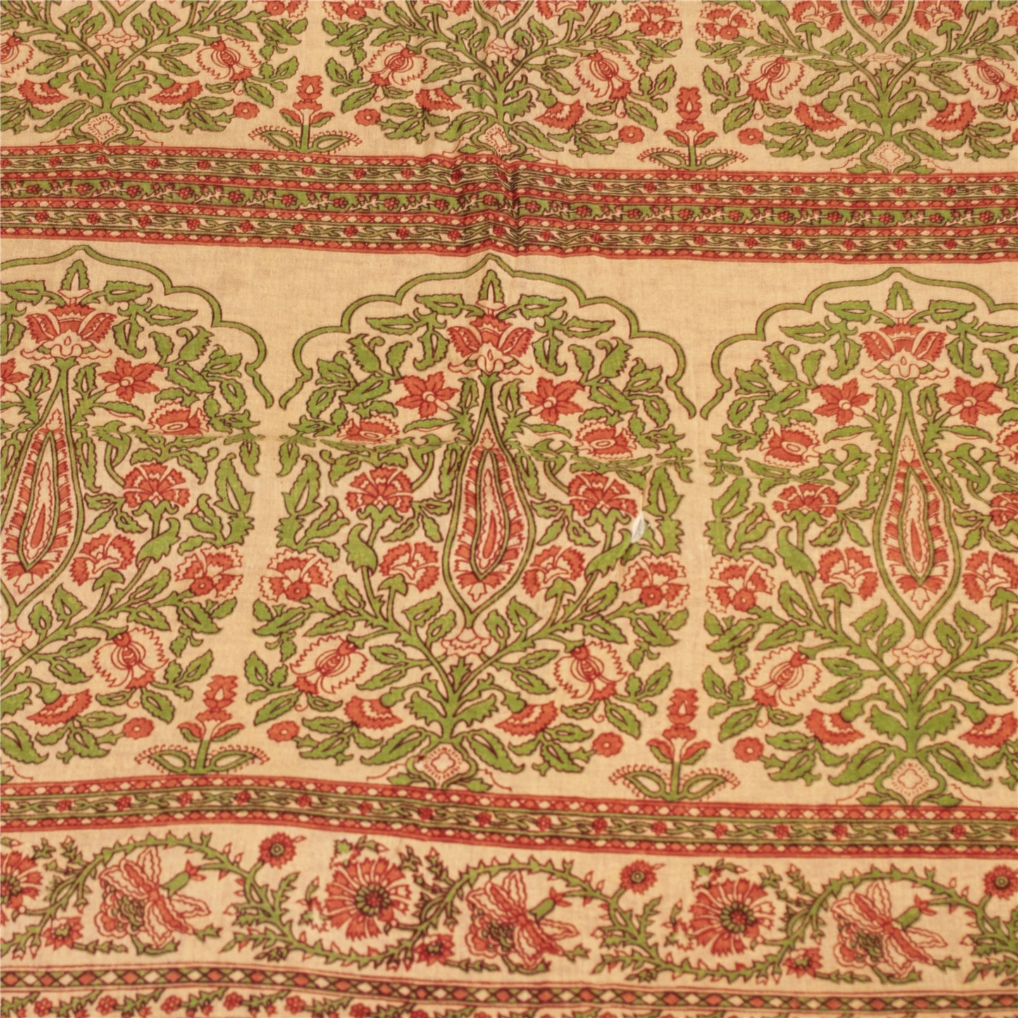 Sanskriti Vintage Sarees Indian Red Pure Cotton Printed Sari 5+yd Craft Fabric