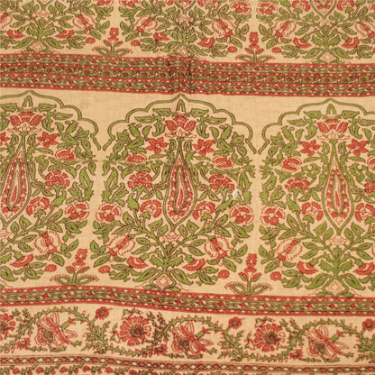 Sanskriti Vintage Sarees Indian Red Pure Cotton Printed Sari 5+yd Craft Fabric