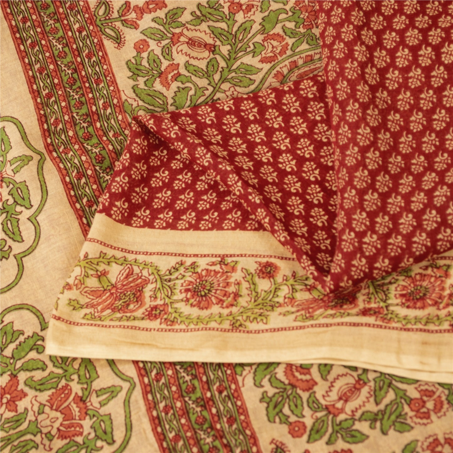 Sanskriti Vintage Sarees Indian Red Pure Cotton Printed Sari 5+yd Craft Fabric
