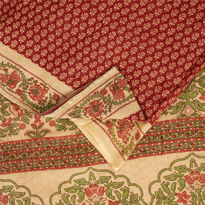 Sanskriti Vintage Sarees Indian Red Pure Cotton Printed Sari 5+yd Craft Fabric