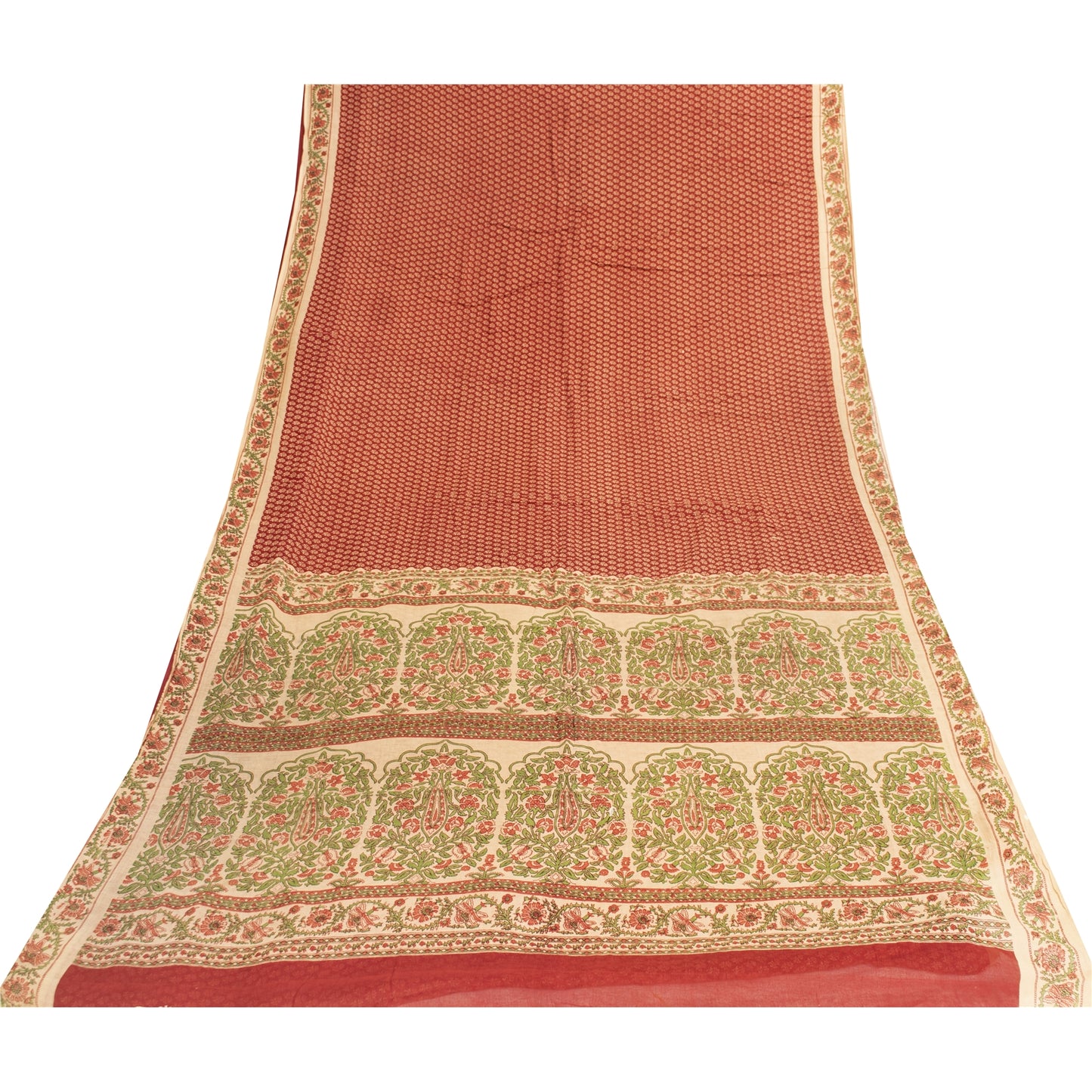 Sanskriti Vintage Sarees Indian Red Pure Cotton Printed Sari 5+yd Craft Fabric