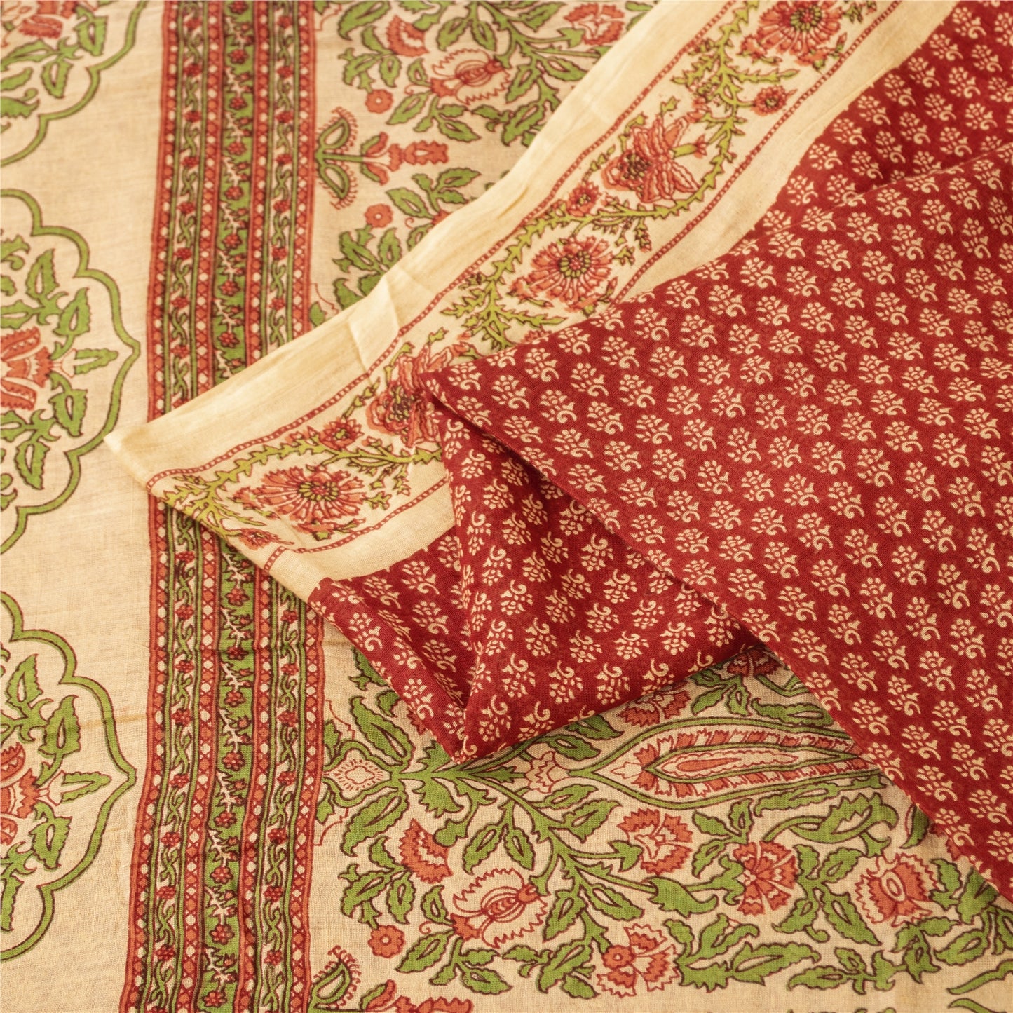 Sanskriti Vintage Sarees Indian Red Pure Cotton Printed Sari 5+yd Craft Fabric