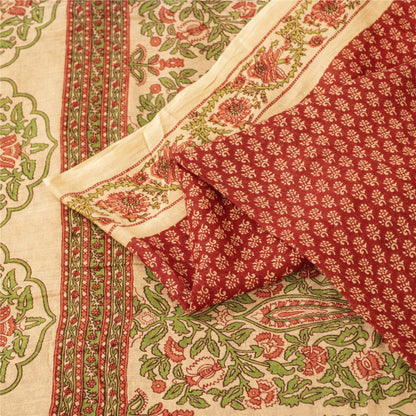Sanskriti Vintage Sarees Indian Red Pure Cotton Printed Sari 5+yd Craft Fabric