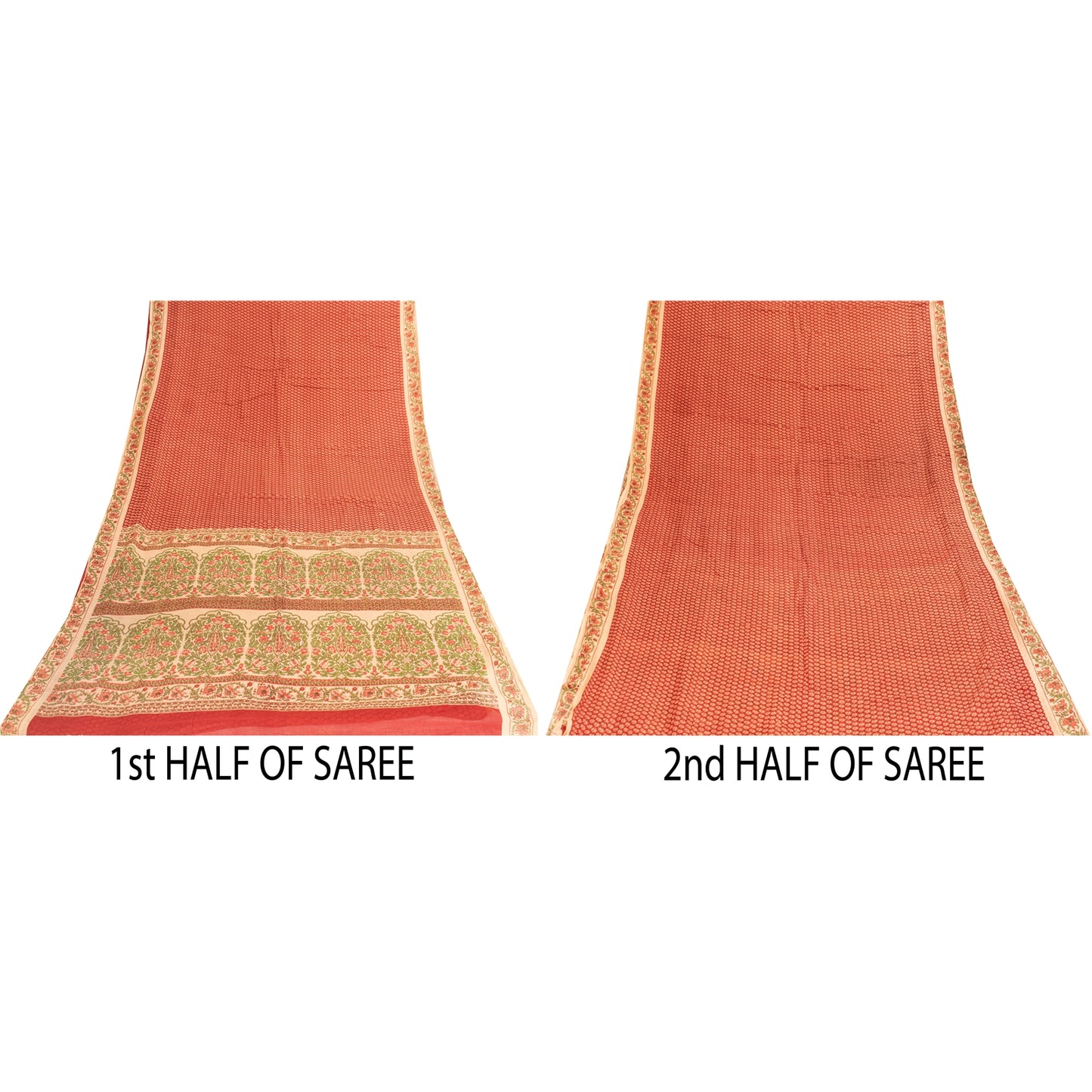 Sanskriti Vintage Sarees Indian Red Pure Cotton Printed Sari 5+yd Craft Fabric