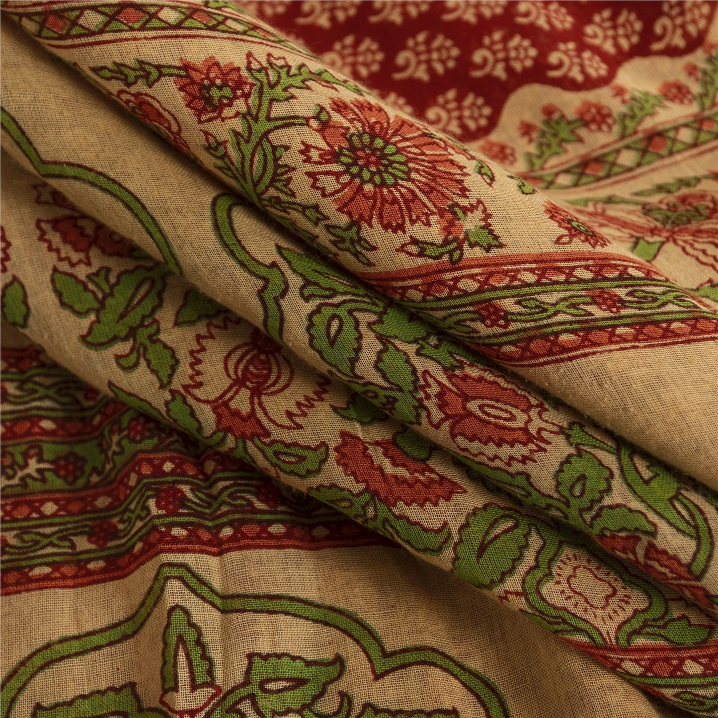 Sanskriti Vintage Sarees Indian Red Pure Cotton Printed Sari 5+yd Craft Fabric