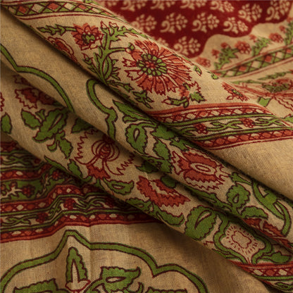 Sanskriti Vintage Sarees Indian Red Pure Cotton Printed Sari 5+yd Craft Fabric