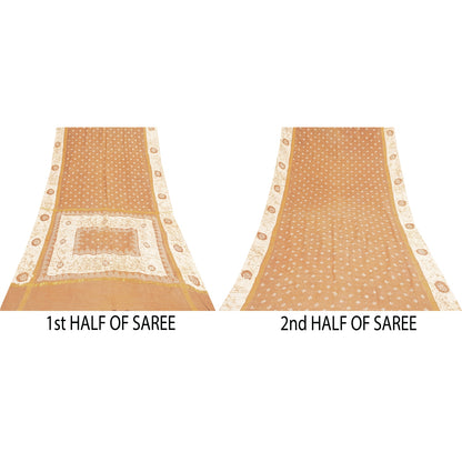 Sanskriti Vintage Sarees Brown Batik Batik Pure Cotton Sari 5+yd Craft Fabric