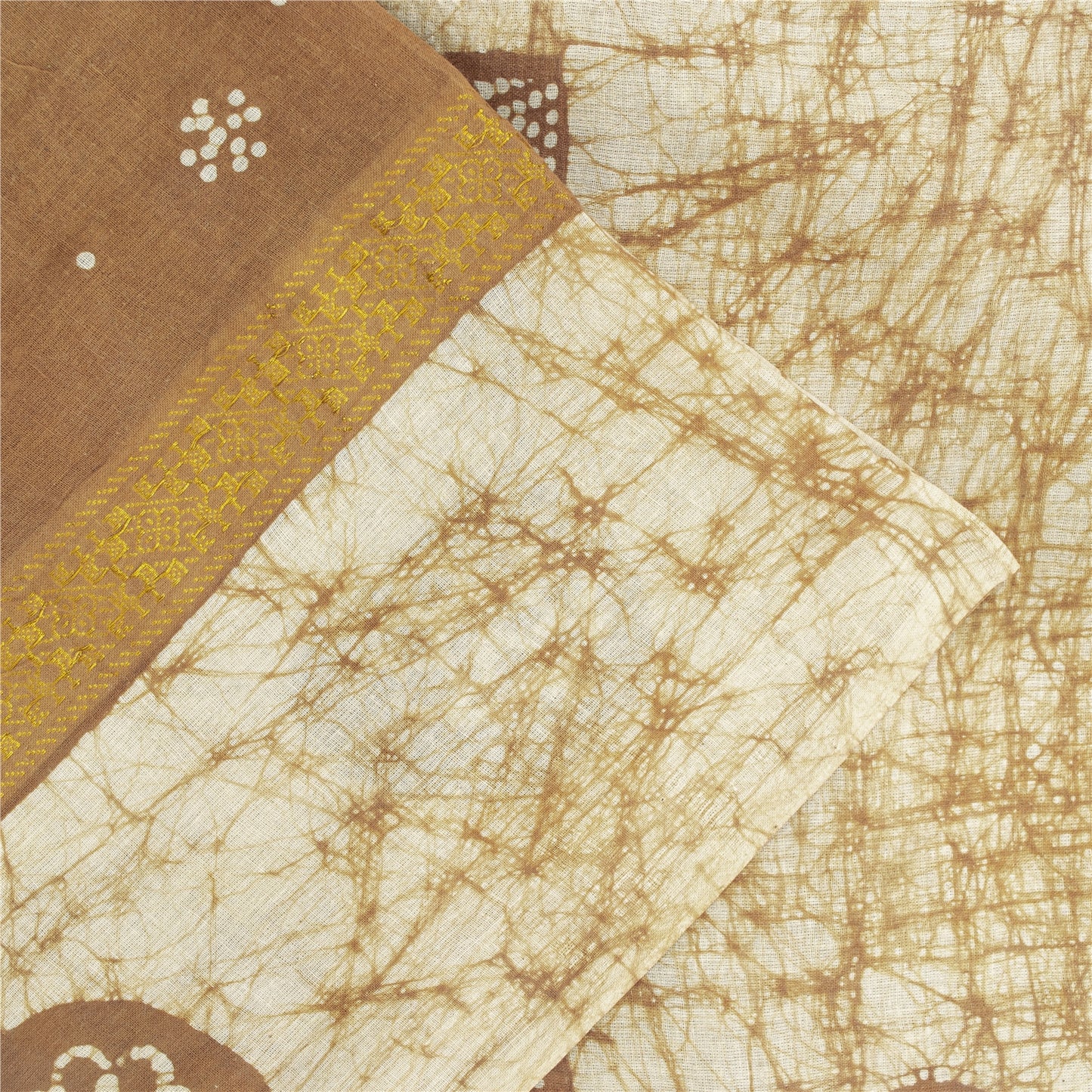 Sanskriti Vintage Sarees Brown Batik Batik Pure Cotton Sari 5+yd Craft Fabric