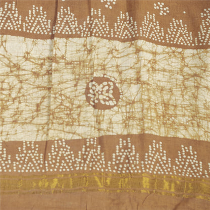 Sanskriti Vintage Sarees Brown Batik Batik Pure Cotton Sari 5+yd Craft Fabric