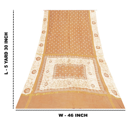 Sanskriti Vintage Sarees Brown Batik Batik Pure Cotton Sari 5+yd Craft Fabric