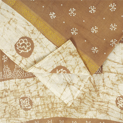Sanskriti Vintage Sarees Brown Batik Batik Pure Cotton Sari 5+yd Craft Fabric