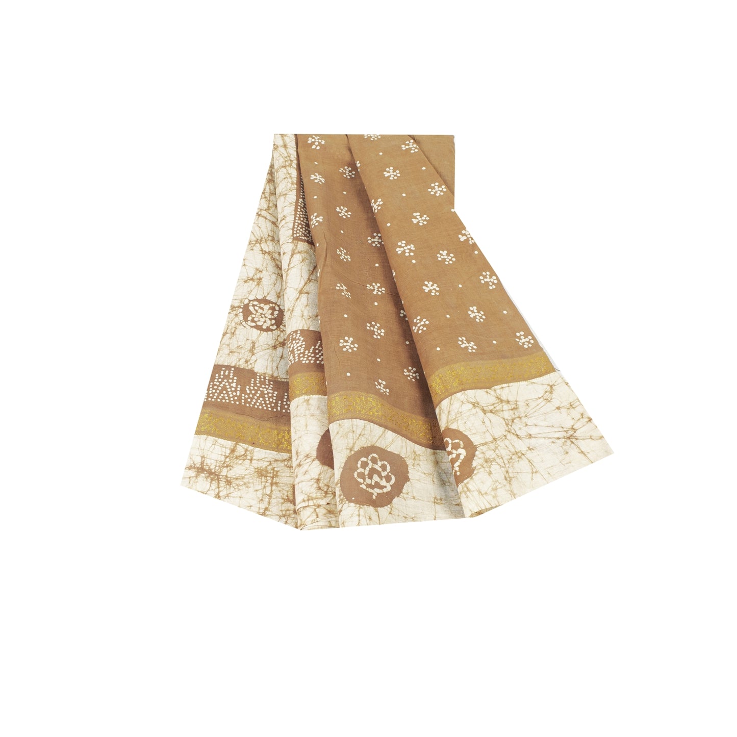 Sanskriti Vintage Sarees Brown Batik Batik Pure Cotton Sari 5+yd Craft Fabric