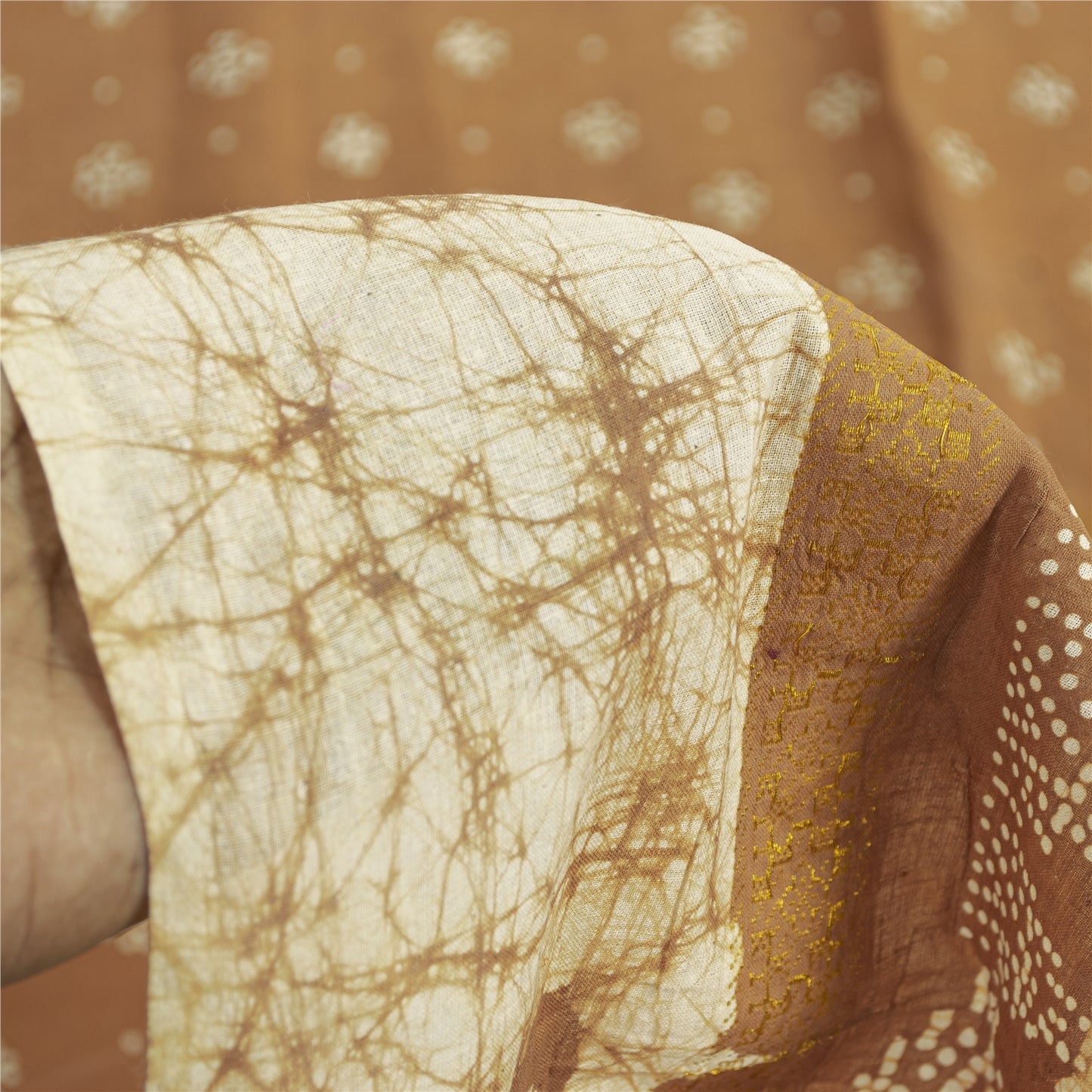 Sanskriti Vintage Sarees Brown Batik Batik Pure Cotton Sari 5+yd Craft Fabric