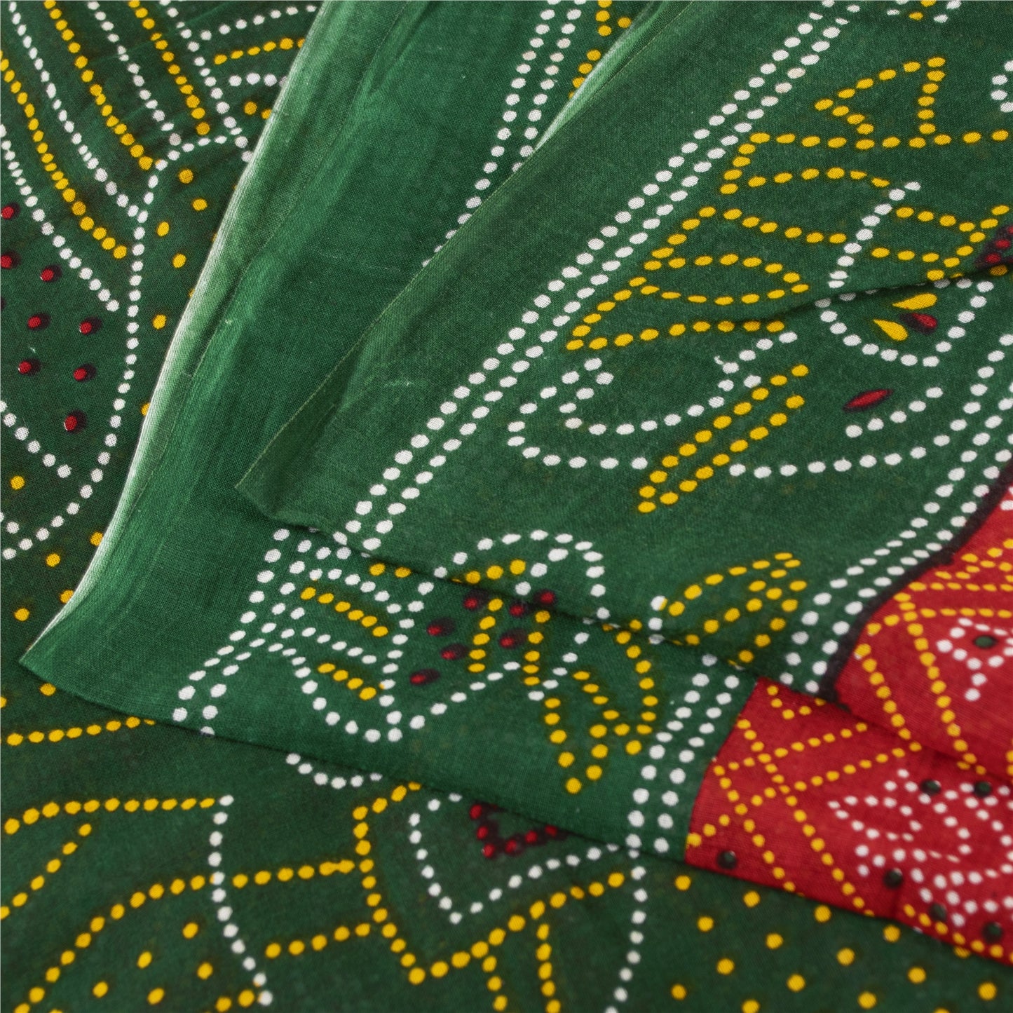 Sanskriti Vintage Sarees Orange PureCotton Bandhani AnimalPrint Sari 5+yd Fabric