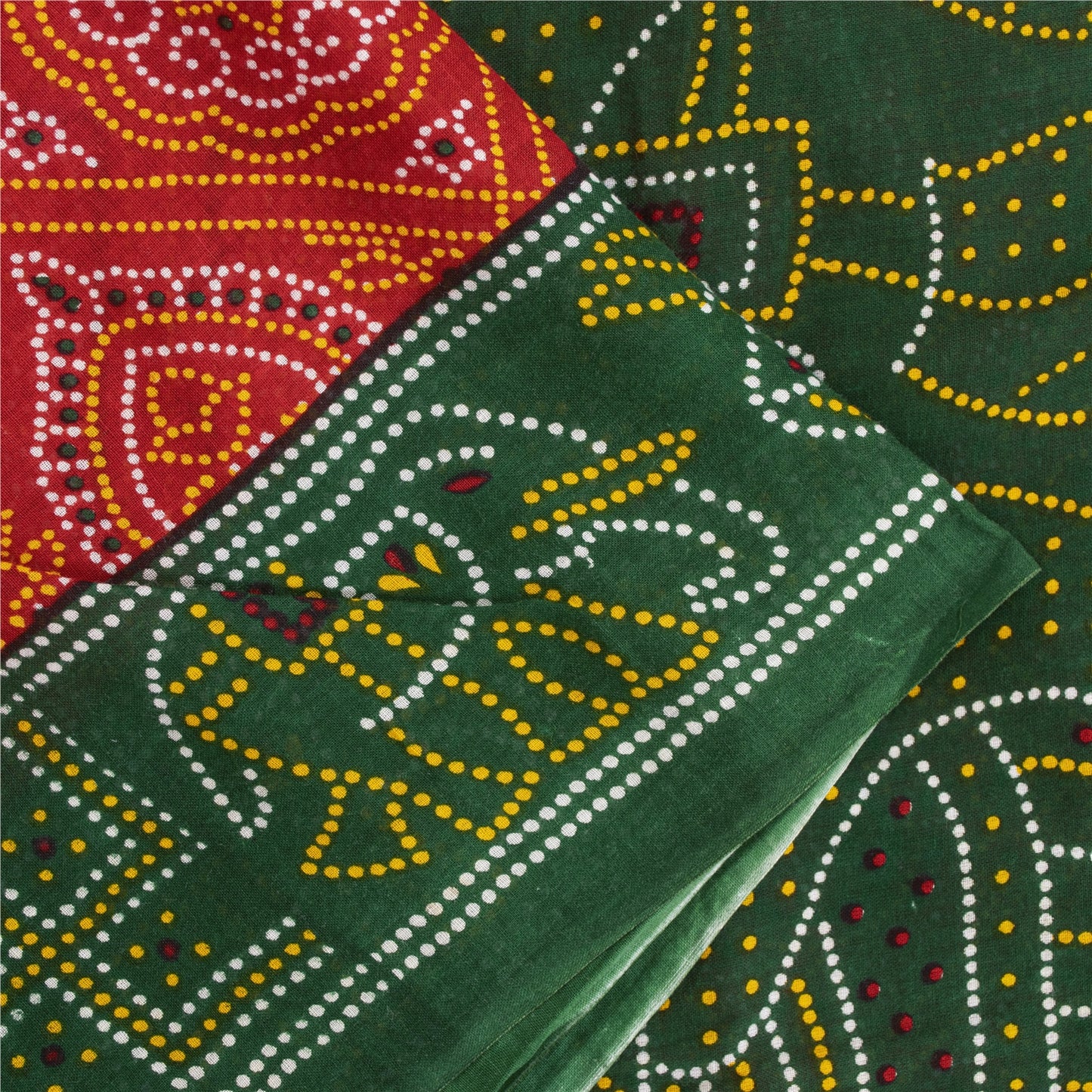 Sanskriti Vintage Sarees Orange PureCotton Bandhani AnimalPrint Sari 5+yd Fabric