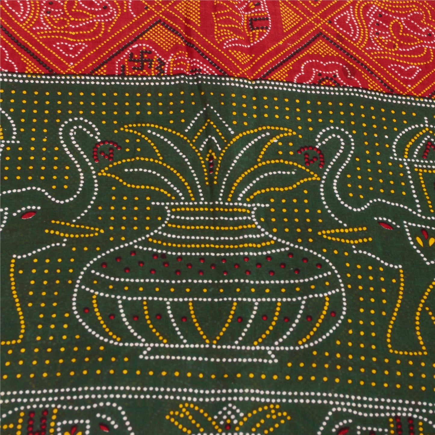 Sanskriti Vintage Sarees Orange PureCotton Bandhani AnimalPrint Sari 5+yd Fabric