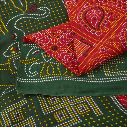 Sanskriti Vintage Sarees Orange PureCotton Bandhani AnimalPrint Sari 5+yd Fabric