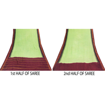 Sanskriti Vintage Sarees Green & RedPure Cotton Printed & Zari Woven 5+yd Fabric