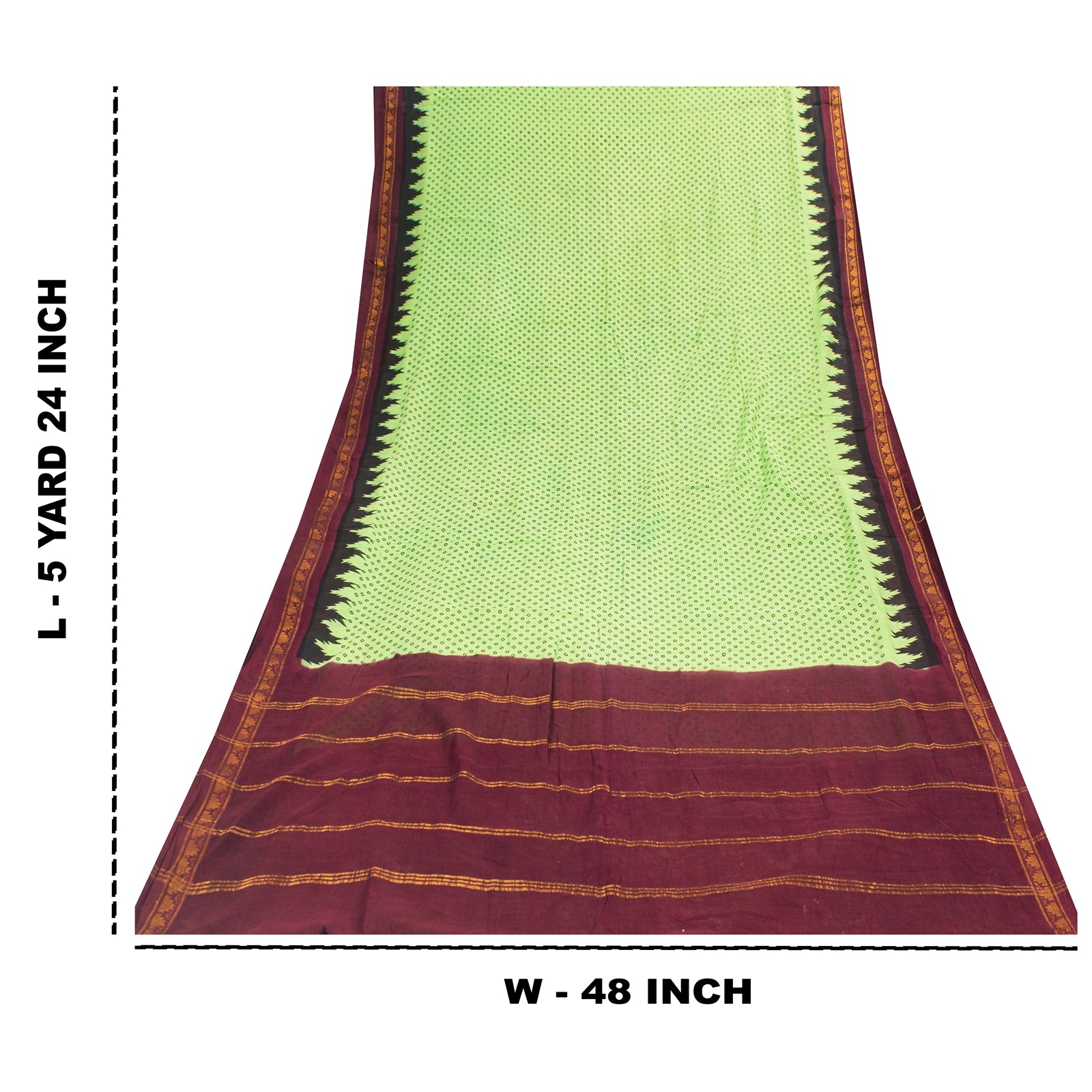 Sanskriti Vintage Sarees Green & RedPure Cotton Printed & Zari Woven 5+yd Fabric