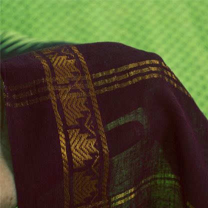 Sanskriti Vintage Sarees Green & RedPure Cotton Printed & Zari Woven 5+yd Fabric