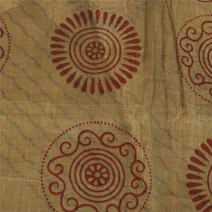 Sanskriti Vintage Sarees Indian Yellow Pure Cotton Print Sari 5+yd Craft Fabric