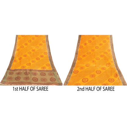 Sanskriti Vintage Sarees Indian Yellow Pure Cotton Print Sari 5+yd Craft Fabric