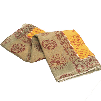 Sanskriti Vintage Sarees Indian Yellow Pure Cotton Print Sari 5+yd Craft Fabric