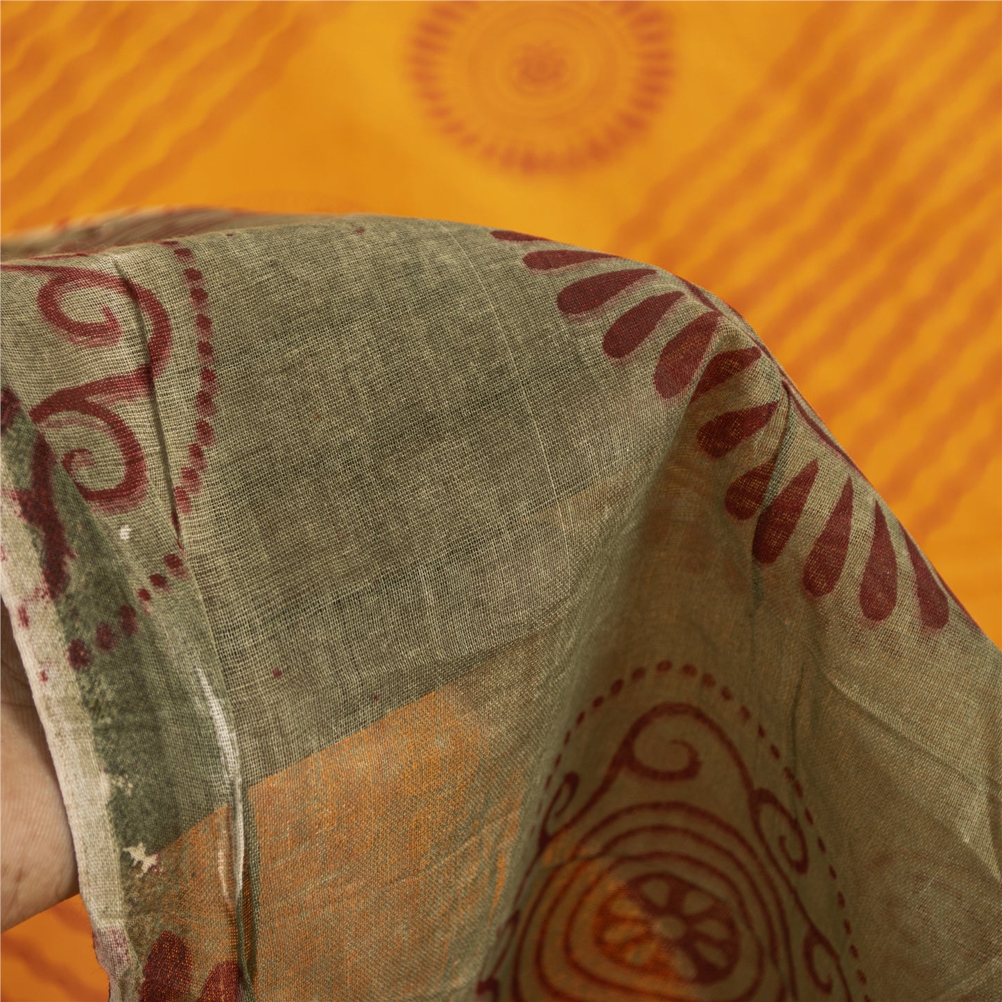 Sanskriti Vintage Sarees Indian Yellow Pure Cotton Print Sari 5+yd Craft Fabric