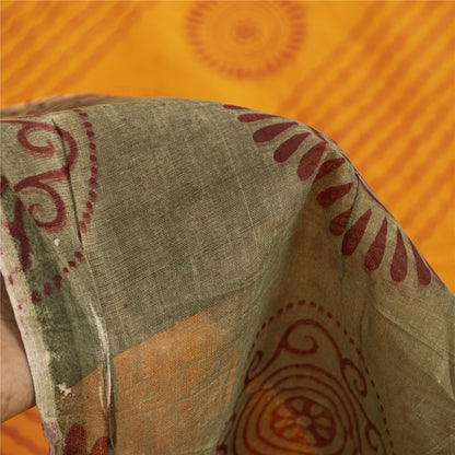 Sanskriti Vintage Sarees Indian Yellow Pure Cotton Print Sari 5+yd Craft Fabric