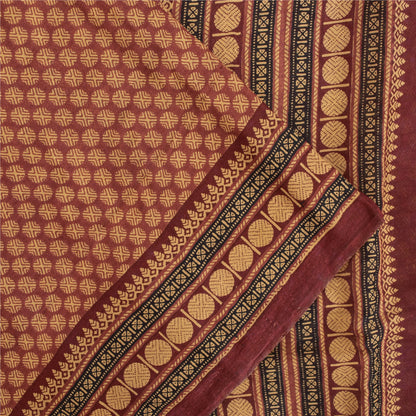 Sanskriti Vintage Sarees Brown Pure Cotton Geometric Printed Sari 5+yd Fabric