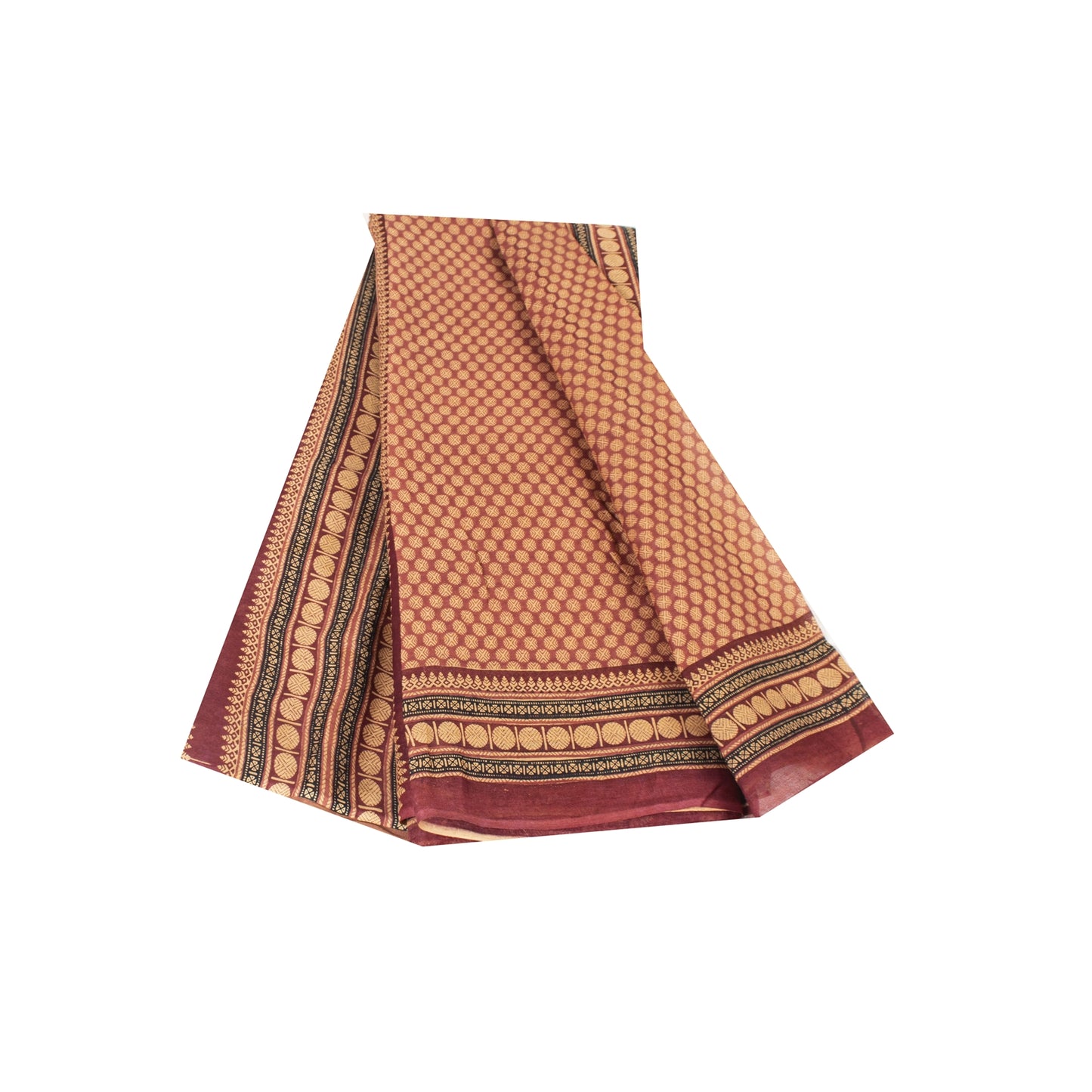 Sanskriti Vintage Sarees Brown Pure Cotton Geometric Printed Sari 5+yd Fabric