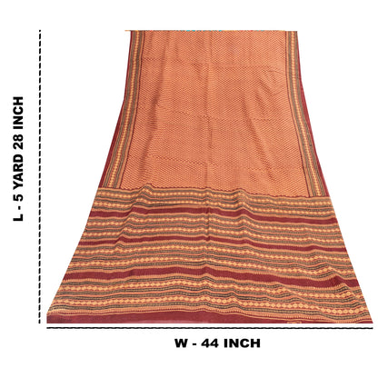 Sanskriti Vintage Sarees Brown Pure Cotton Geometric Printed Sari 5+yd Fabric