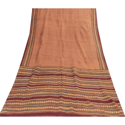 Sanskriti Vintage Sarees Brown Pure Cotton Geometric Printed Sari 5+yd Fabric