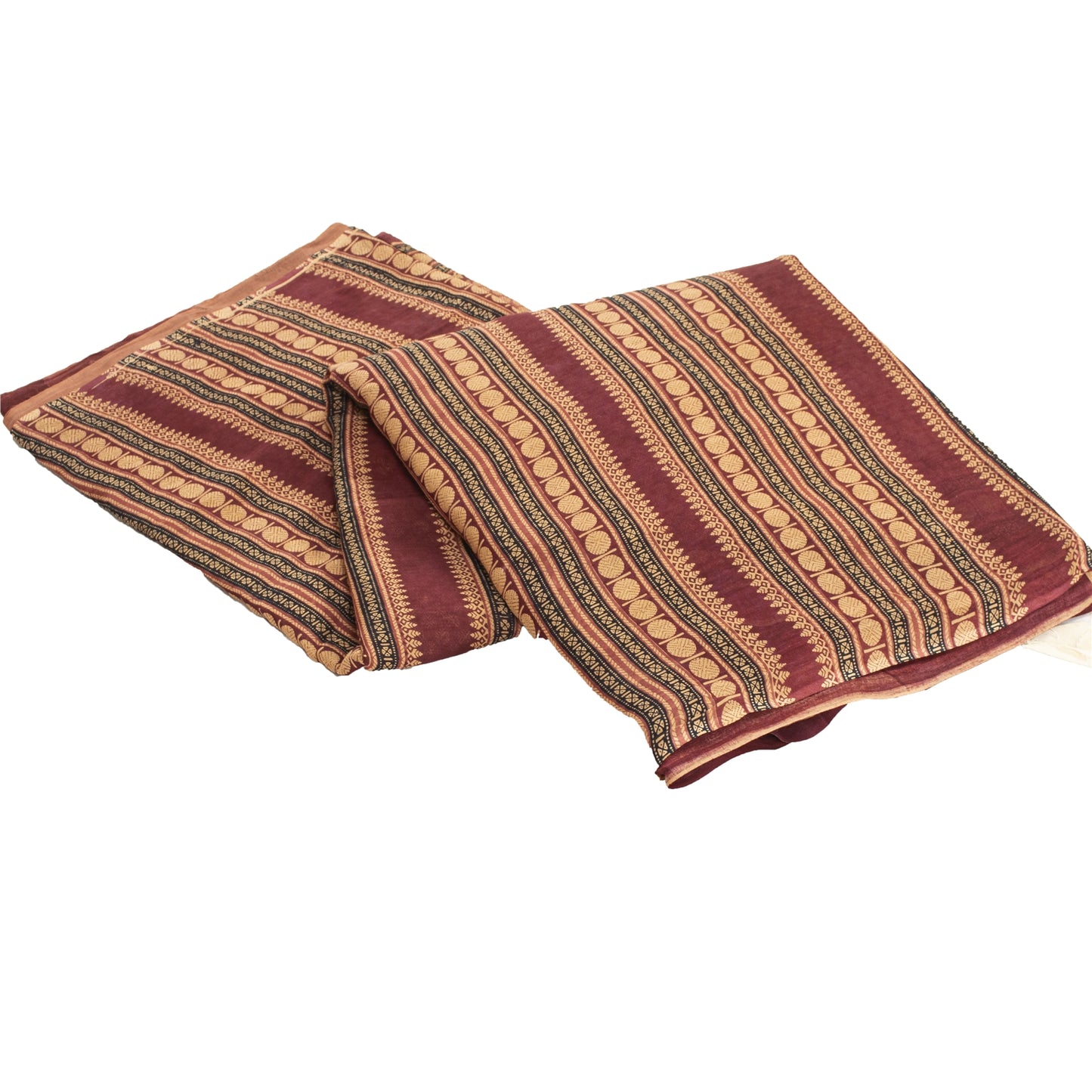 Sanskriti Vintage Sarees Brown Pure Cotton Geometric Printed Sari 5+yd Fabric