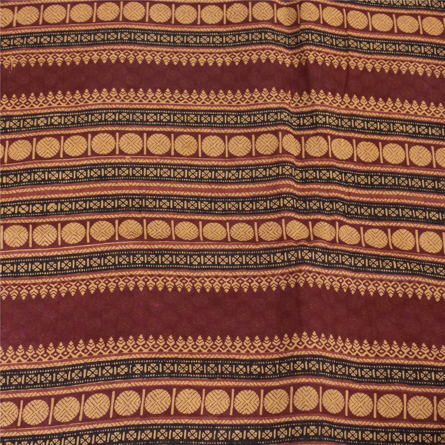 Sanskriti Vintage Sarees Brown Pure Cotton Geometric Printed Sari 5+yd Fabric