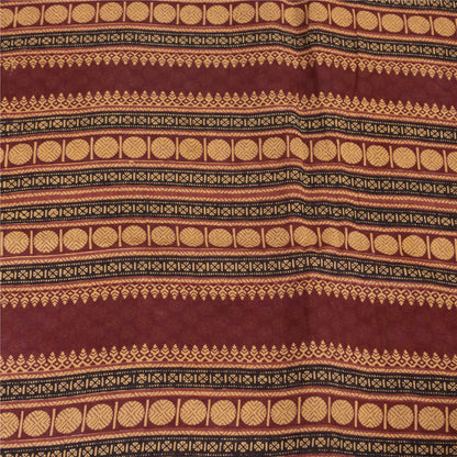 Sanskriti Vintage Sarees Brown Pure Cotton Geometric Printed Sari 5+yd Fabric