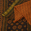 Sanskriti Vintage Sarees Indian Brown Pure Cotton Printed Sari 5+yd Craft Fabric