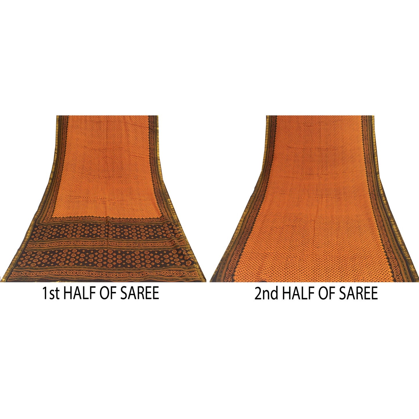 Sanskriti Vintage Sarees Indian Brown Pure Cotton Printed Sari 5+yd Craft Fabric