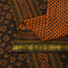 Sanskriti Vintage Sarees Indian Brown Pure Cotton Printed Sari 5+yd Craft Fabric