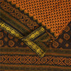 Sanskriti Vintage Sarees Indian Brown Pure Cotton Printed Sari 5+yd Craft Fabric