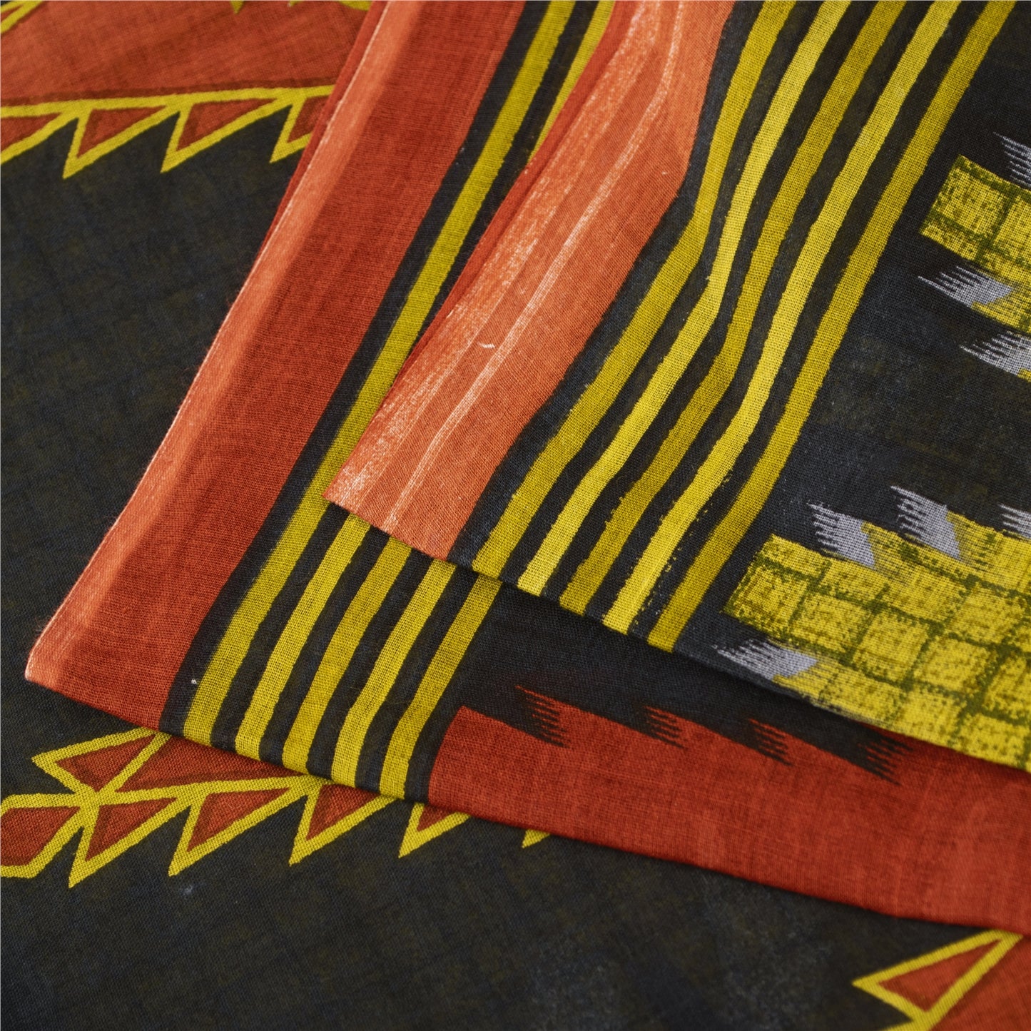 Sanskriti Vintage Sarees Green Pure Cotton Geometric Printed Sari 5+yd Fabric