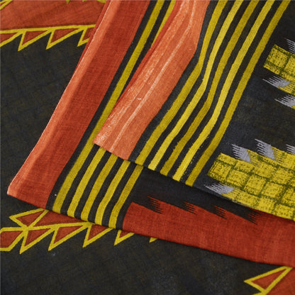 Sanskriti Vintage Sarees Green Pure Cotton Geometric Printed Sari 5+yd Fabric