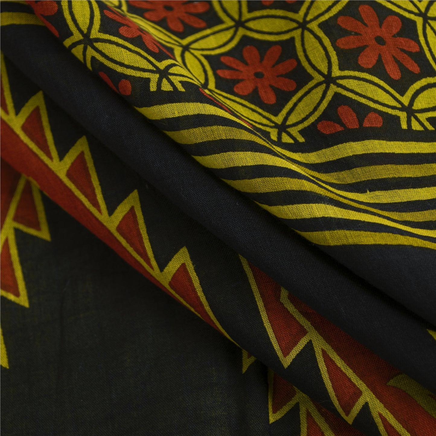 Sanskriti Vintage Sarees Green Pure Cotton Geometric Printed Sari 5+yd Fabric