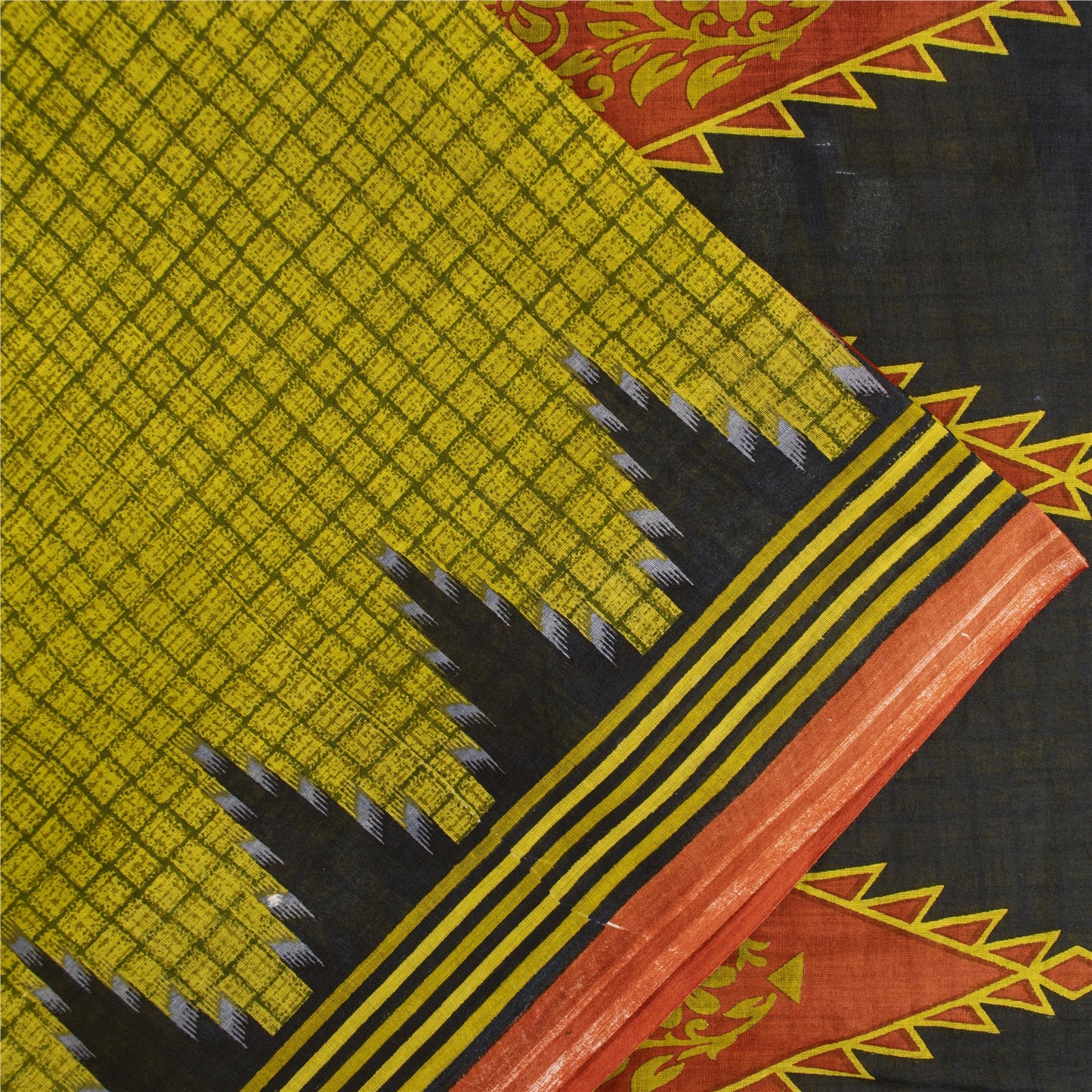 Sanskriti Vintage Sarees Green Pure Cotton Geometric Printed Sari 5+yd Fabric