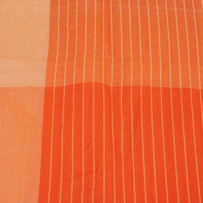 Sanskriti Vintage Sarees Orange & Peach Pure Cotton Check Lines Woven 6+yd Sari