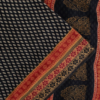 Sanskriti Vintage Sarees Black Pure Cotton Hand Block Floral Printed 5+yd Sari