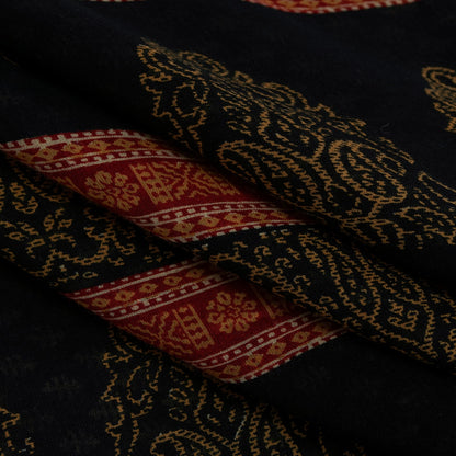 Sanskriti Vintage Sarees Black Pure Cotton Hand Block Floral Printed 5+yd Sari