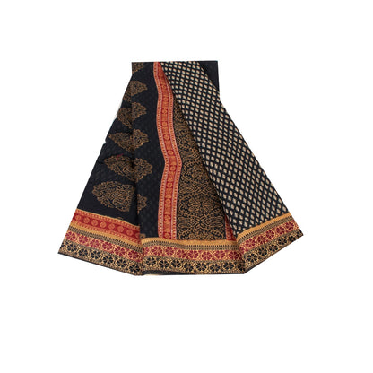 Sanskriti Vintage Sarees Black Pure Cotton Hand Block Floral Printed 5+yd Sari
