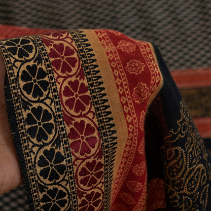 Sanskriti Vintage Sarees Black Pure Cotton Hand Block Floral Printed 5+yd Sari